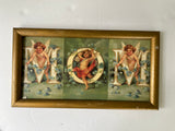 €€~ Vintage Framed Postcard Art “MOM” Angel Cherubs Gold Wood Frame Wall Hang Mother’s Day