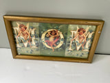 €€~ Vintage Framed Postcard Art “MOM” Angel Cherubs Gold Wood Frame Wall Hang Mother’s Day