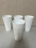 a** Vintage Milk Glass Colony Harvest 2 QT Pitcher w/ 4 Tumblers White Grapes & Leaves