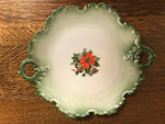 a** Vintage Green Christmas Holiday Poinsettia Handle Plate Platter Damaged