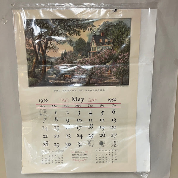 a* Vintage 1950 (mirrors 2023, 2034, 2045) May & August Calendar Currier & Ives The Travelers