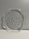 (L) <€€ Vintage Pressed Glass 10” Plate Platter Serving Tray Flower Design w/ Scalloped Edge