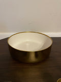 <€€ Gold Bowl Planter with White Enamel Interior 12” x 4”