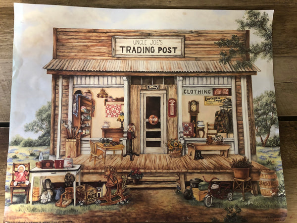 a* Vintage 1997 COCA COLA Uncle Joe’s Trading Post Litho Print