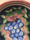 *Vintage Flora Laminaz Redware Pottery Folk Art Grapes 8.75” Pasta Serving Bowl