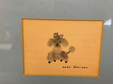 € Vintage Furry Fingerprint Artwork by Kate Denison Poodle Dog Silver Frame Blue Matting Signed