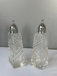 a** Vintage Cut Glass 5” H Salt & Pepper Shaker Set Silver Lids