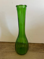 a** Vintage Eleco Green Glass 8.25” Bud Vase Ribbed Texture