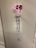 New Stain Glass WIND CHIME Suncatcher Mobile Pink Pig