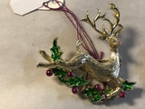 + Vintage Set/2 Holiday Christmas Reindeer Wreath Lapel Pin Pendant Brooch
