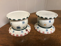 a** Ceramic Snowman Tree Snowflake Pillar CANDLE HOLDER Holiday Christmas Pair Set/2