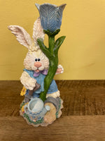 ^ Vintage Easter Bunny in Garden Taper Candle Holder Resin Decor