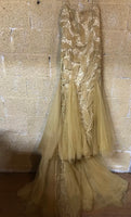 <€€* Womens Sz 10-12 Designor Errol Arendz Gold Ball Gown Jewel Evening Formalwear