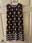 € Vintage 1960s Womens SUSAN THOMAS Brown & White Embroidery Sleeveless Dress Sz Small 6-8