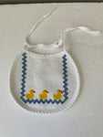 Baby Unisex One Size 100% Cotton White Cross Stitch Bib Ducks Blue & Yellow