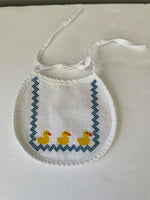 Baby Unisex One Size 100% Cotton White Cross Stitch Bib Ducks Blue & Yellow