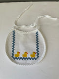 V€€ Baby Unisex One Size 100% Cotton White Cross Stitch Bib Ducks Blue & Yellow