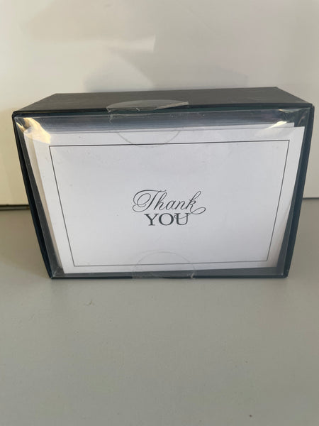 £Q€* New Carlton Cards 50 Cards/Envelopes via Thank You Notes White with Black/Gray Lettering