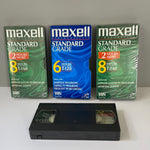 a* (3) NEW Maxwell VHS Standard Grade Blank Video Cassette Tapes T-160 8hrs T-120 6 hrs