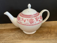 <€€ CHURCHILL White Ceramic Tea Pot with Lid Red Pink Flowers 5” H England