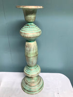 Green Distressed Gold CANDLE HOLDER Painted Taper and Pillar