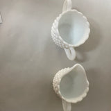 a** Vintage Milk Glass White Sugar Bowl & Creamer Set Hobnail Pattern