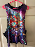 ** Womens Juniors GF HEART Small Bright Colored Skull on Purple Sleeveless Tank