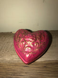 ~ Red and Antique Gold Heart Shaped Ceramic Lidded Trinket Keepsake Box Handpainted