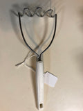 Vintage Stainless 9.5" Potato Masher White Handle with Vegetable Design