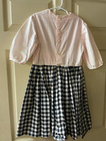 Vintage Girls Sz 12 Pink & Black Plaid Dress Handmade 3/4 Sleeves