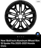 New 18x8 Inch Aluminum Wheel Rim 15 Spoke Fits 2020-2021 Honda Civic