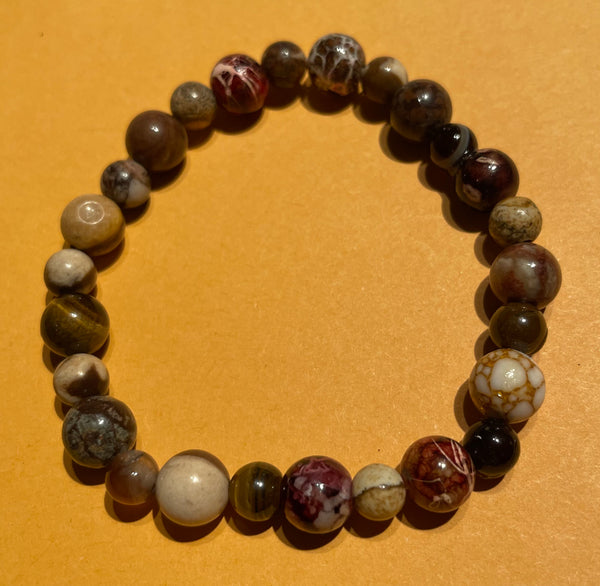 New Brown & Beige Glass Beads Stretch Beaded Bracelet for Men/Womens/Teens Yoga