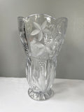 € Large Crystal Cut & Etched Frosted 10.5” Bouquet Flower Vase Round Base