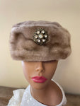 Vintage Womens 1950s Light Brown Fur 8” Band w/ Brooch Ladies Hat