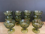 a** Set/11 Vintage Green Depression Glass Pedestal Sundae Dessert Dishes Bowls Footed