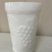 a** Vintage Pair/Set of 2 Milk Glass Pedestal Goblets Tumblers White Grape & Leaf