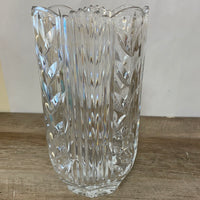 a** Heavy Crystal Glass 8” Vase Ribbed & Cut Scalloped Edge Decor