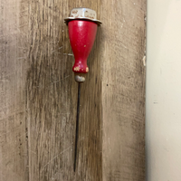 Vintage Ice Pick Red Wood Handle Scalloped Metal Top