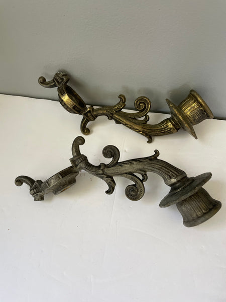 € Pair/Set of 2 Vintage Ornate Cast Metal Antiqued Taper Candelabra Candle Holder Arm Parts Only