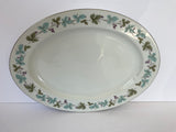 € Vintage Fine China MS Japan #6701 Oval White Serving Platter Grapevine Green and Blue Silver Rim