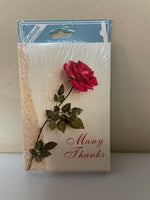 ~€€ NEW “MANY THANKS” Red Rose Thank You Notes Cards 8 Cards/Envelopes Blank