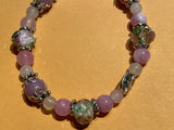 New Pink & Purple Glass Beads Stretch Beaded Bracelet Silver Spacers for Womens/Teens Yoga