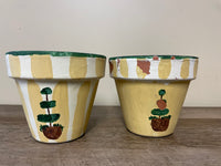 ~ Pair Set/2 Painted Topiary Terra Cotta PLANTERS Chippy