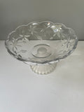 V€€ Vintage Clear Frosted Pressed Cut Glass Bowl Flowers & Grapes Pedestal  Scalloped Edge