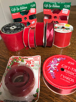 *Vintage Red/Green Ribbons Christmas Holiday Gift Wreath Tie Plastic Velvet