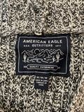 Mens Medium AMERICAN EAGLE Outfitters Gray & White Knit Pullover Hoodie Sweater 1/4 Button