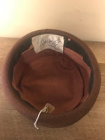 a** Vintage Womens Marche' Exclusive Brown Pillbox Hat 7” Band