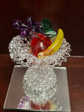 a** Vintage Glass Blown Fruits in Pedestal Bowl Figurine w/ Glass Plate Delicate