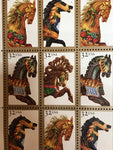 € Vintage COLLECTIBLE Stamp 1994 USA Carousel Horses 32 Cent Scott #2976-2979 FULL SHEET Retired