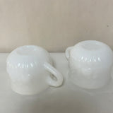 a** Pair/Set of 2 Milk Glass White Hostess Punch Bowl Cups Raised Fruits